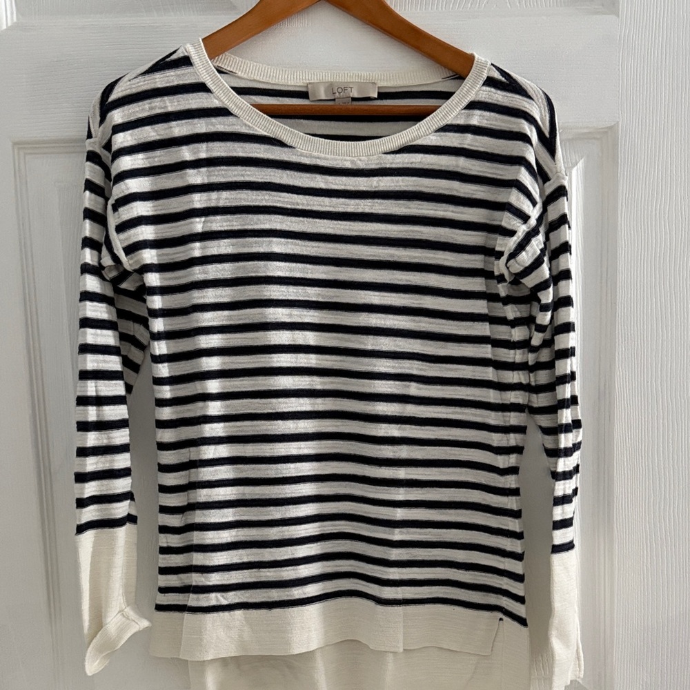 LOFT Navy and Cream Striped Sweater